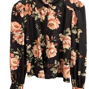 Yumi Kim Black Blouse with Pink Floral Design